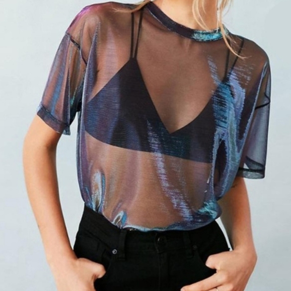 Tops - Last One! Sheer Blue Mesh Top